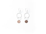 Sterling Silver Circle & Rose Gold Disc Drop Earrings