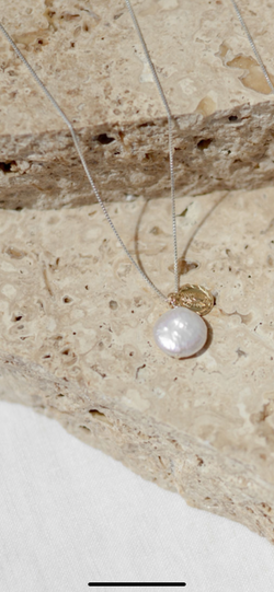 Saint medallion & freshwater pearl necklace