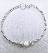 Silver 3 seed pearl single bracelet