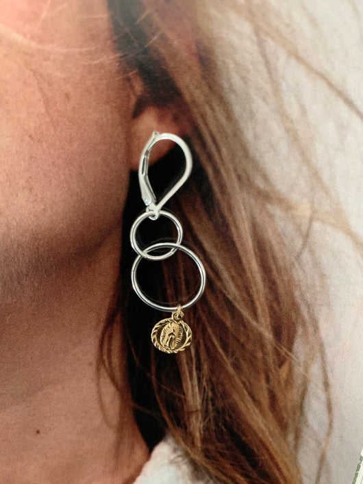 Stg. Silver linked drop earring with gold Guadeloupe
